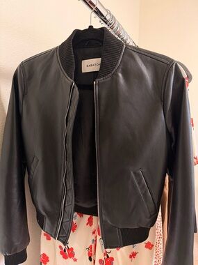 Babaton Black Leather Bomber Jacket